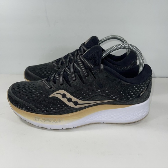 Saucony Everun Ride ISO Women Size 8 Black Gold White - Picture 3 of 8